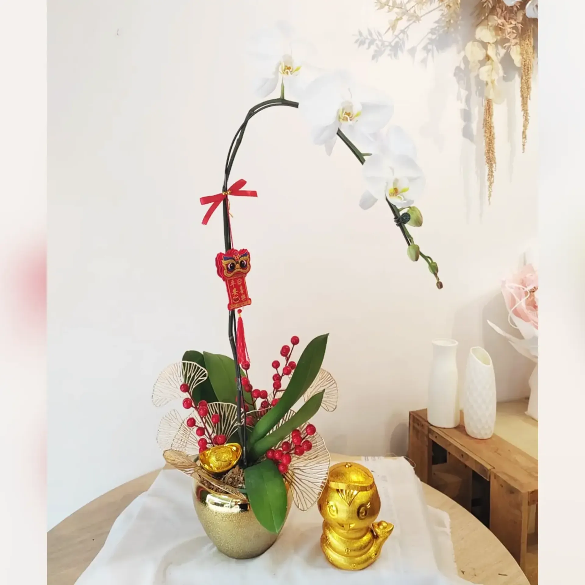 2025 Snake Year White Orchid Elegance