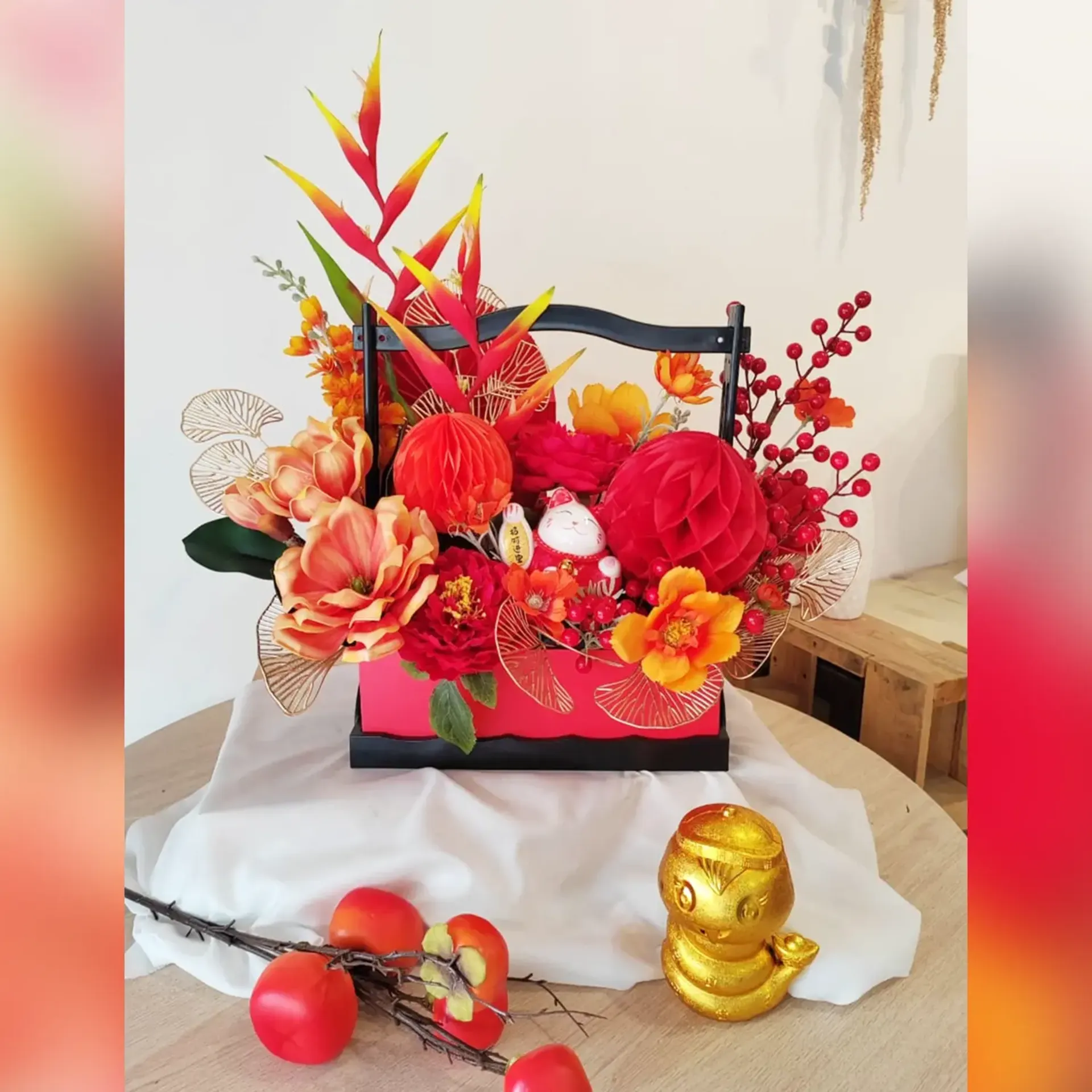 CNY Prosperity Cat Basket - Orange Theme